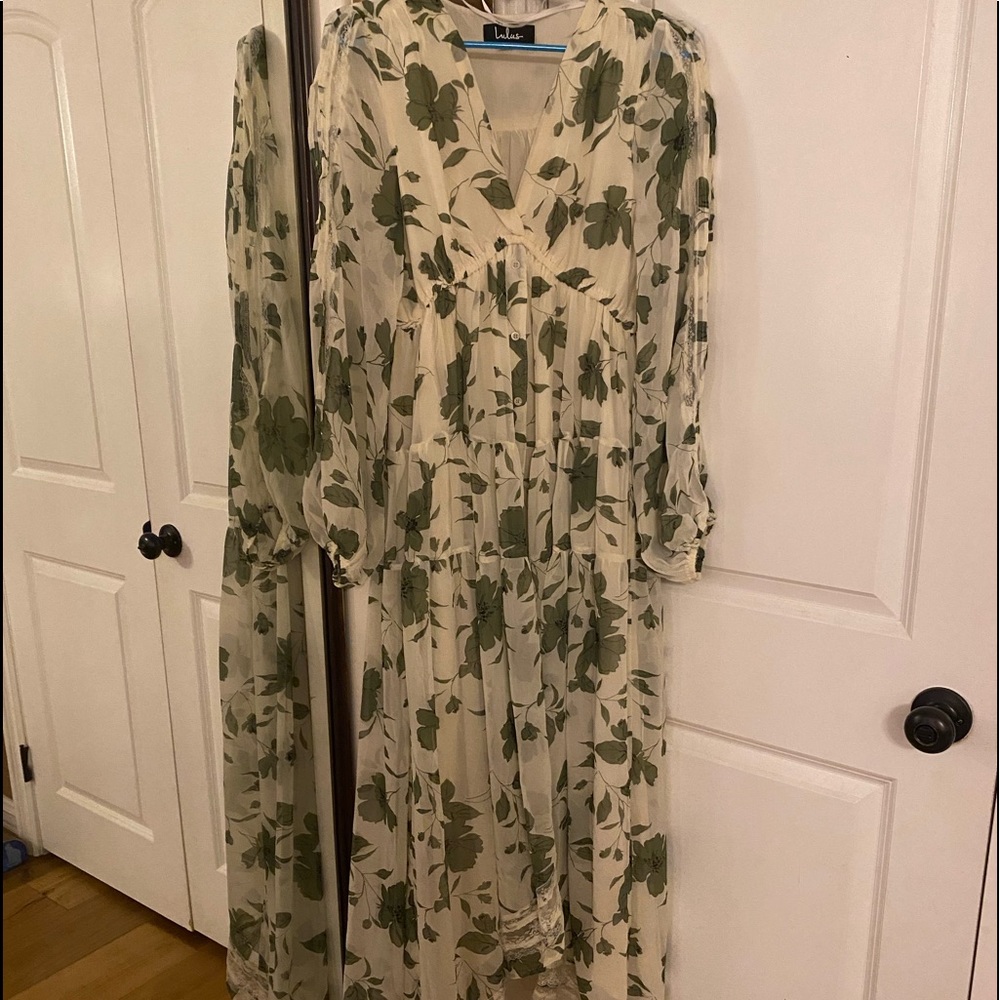 Cream dress with green leaves